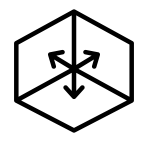 An icon of a 3D box with arrows pushing outwards